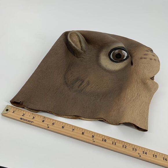 Latex Squirrel Mask Full Head Animal Mask Adult One Size Brown Tan Rodent Beaver - Picture 6 of 6
